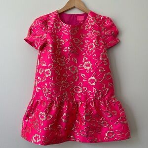 Lilly Pulitzer Girl’s Erina Dress pink Gold Puff Dress Vacation Fancy Sparkly